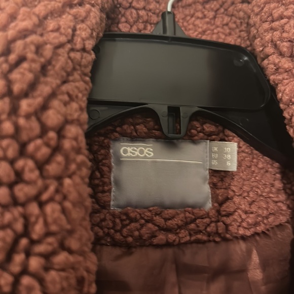 ASOS Teddy Bear Borg Oversized Burgundy Jacket Coat Belt women size Medium - Picture 4 of 9